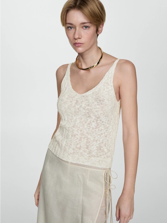 Mango Tops - Mango V-Neck Knit Tank Top in Cream